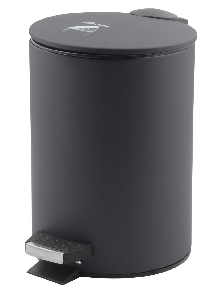 Grauer Treteimer mit 3 Litern Fassungsvermögen, seitliche Perspektive