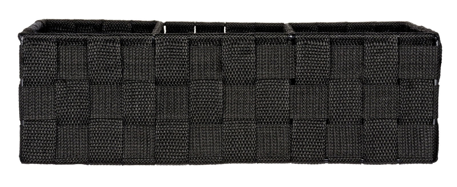 Schwarzer Badorganizer Adria mit Griff, rechteckig, aus geflochtenem Material, Vorderansicht