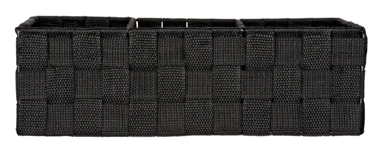 Schwarzer Badorganizer Adria mit Griff, rechteckig, aus geflochtenem Material, Vorderansicht