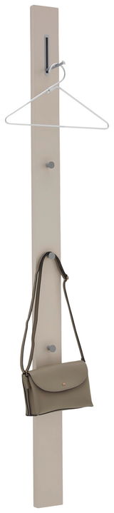 Garderobenpaneel in vertikaler Perspektive mit Kleiderbügel und Handtasche.
