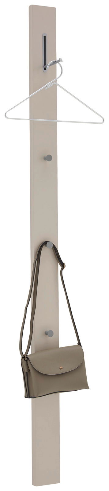 Dieter Knoll Garderobenpaneel CORTINA Garderobenpaneel in vertikaler Perspektive mit Kleiderbügel und Handtasche.