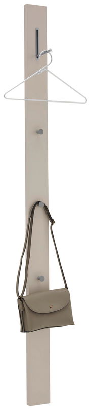 Garderobenpaneel in vertikaler Perspektive mit Kleiderbügel und Handtasche.