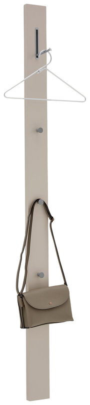 Garderobenpaneel in vertikaler Perspektive mit Kleiderbügel und Handtasche.
