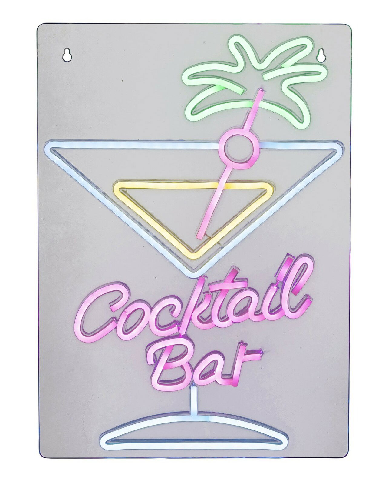 Lumineo LED neon USB indoor LED Neonlicht mit Cocktailglas und Palme, Aufschrift 'Cocktail Bar', frontale Ansicht