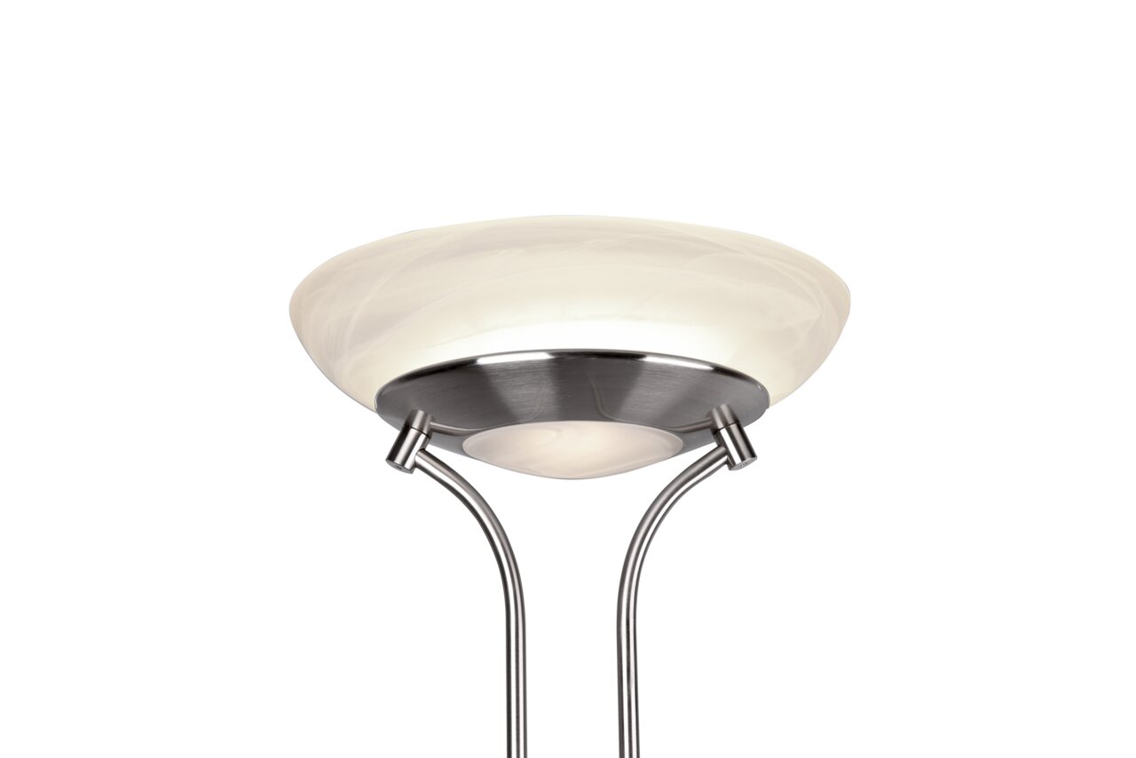 Moderner LED-Deckenfluter aus Metall mit elegantem, gebogenem Design, seitliche Perspektive