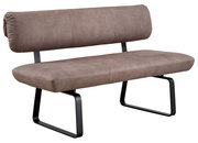 Sitzbank 190cm in braunem Stoff mit schwarzem Metallgestell, seitliche Perspektive