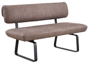 Sitzbank 190cm in braunem Stoff mit schwarzem Metallgestell, seitliche Perspektive