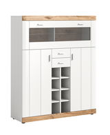 Moderner Barschrank in Weiß mit Holzdetails, Frontansicht