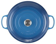 Blaue Le Creuset Gusseisenpfanne mit zwei Griffen, Draufsicht