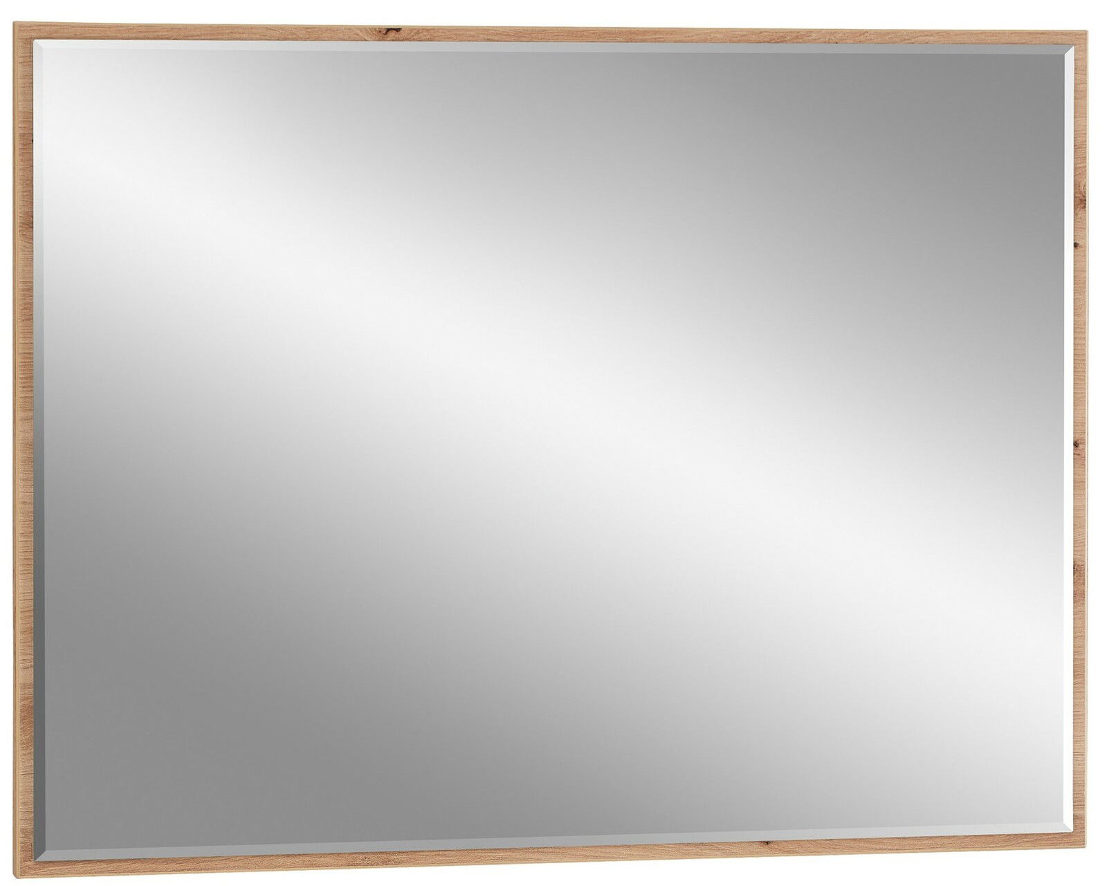 Rechteckiger Spiegel mit schmalem Holzrahmen, frontale Ansicht
