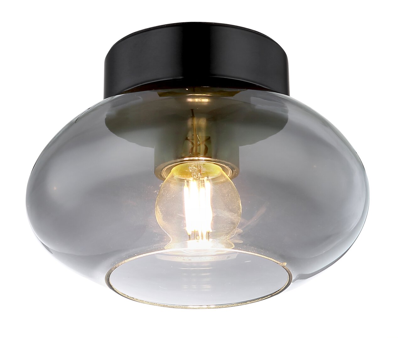 Globo Lighting Deckenleuchte SHAUN Moderne Deckenleuchte mit schwarzem Sockel und transparentem Glas, seitliche Perspektive