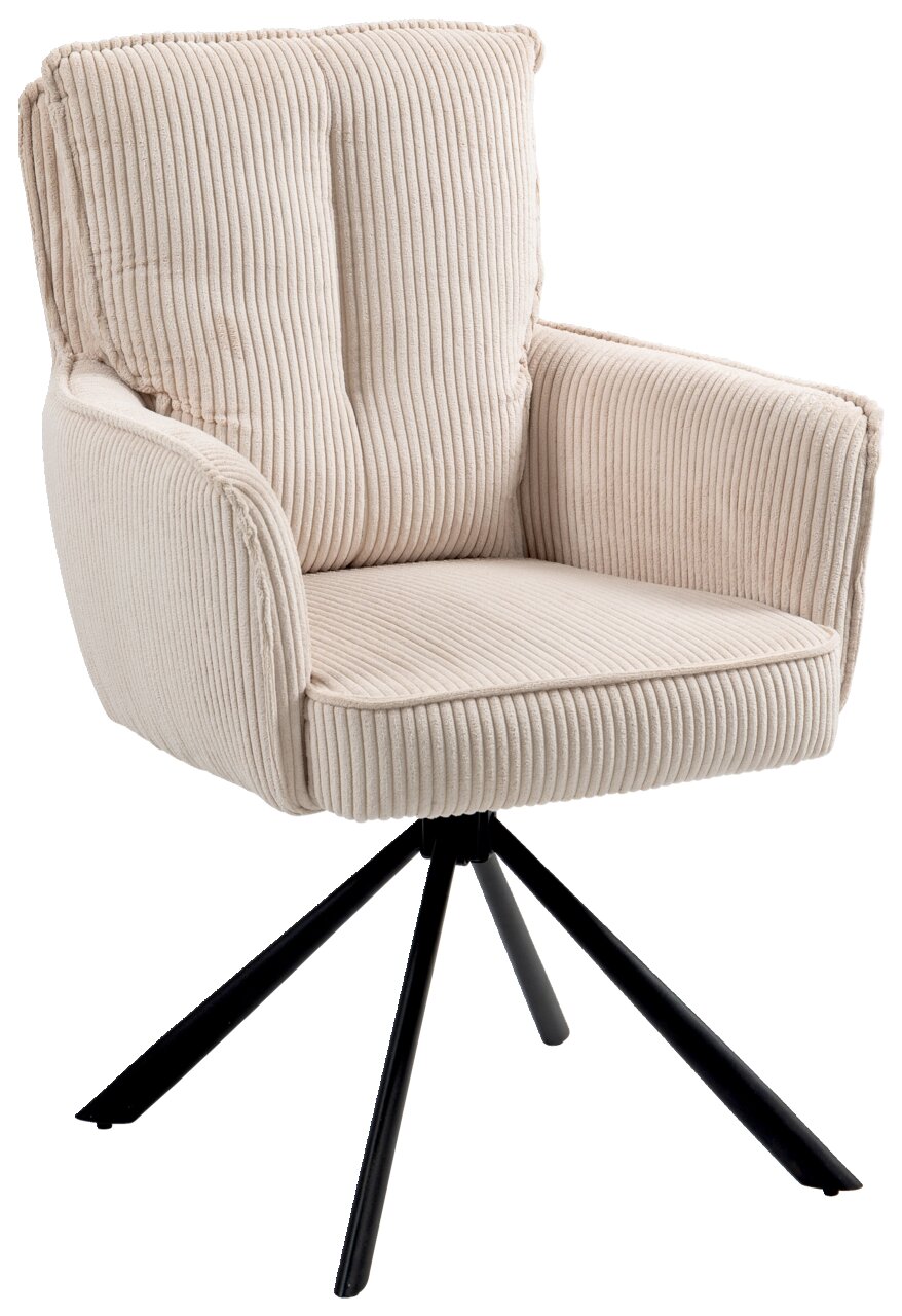 Landscape Fauteuil ASHER Beiger Sessel mit geripptem Stoffbezug und schwarzem Metallgestell, seitliche Perspektive