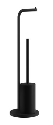 Schwarzer Toilettenpapierhalter und WC-Bürstenständer aus Metall, seitliche Perspektive