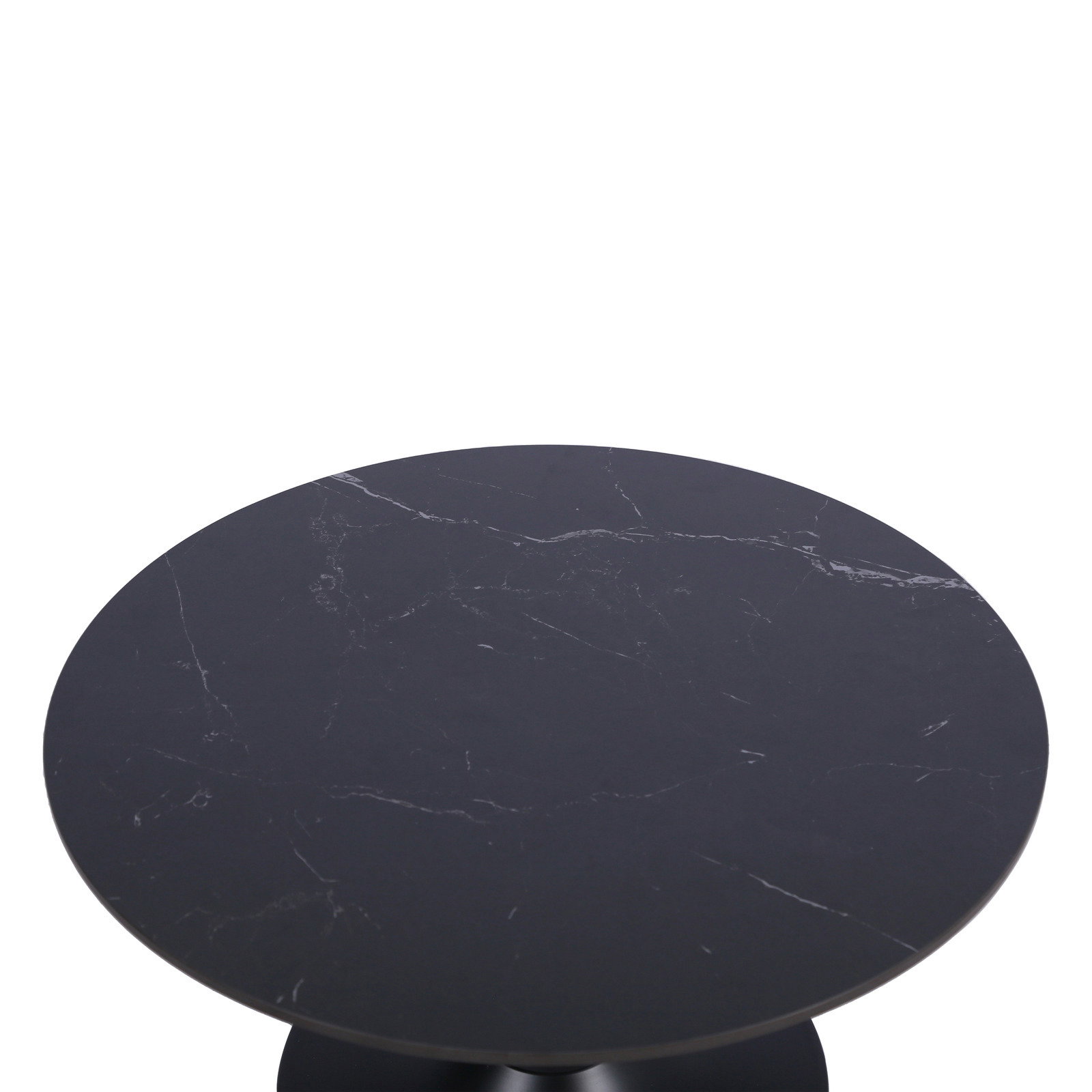 Runder Couchtisch mit schwarzer Marmoroptik, Ansicht von oben