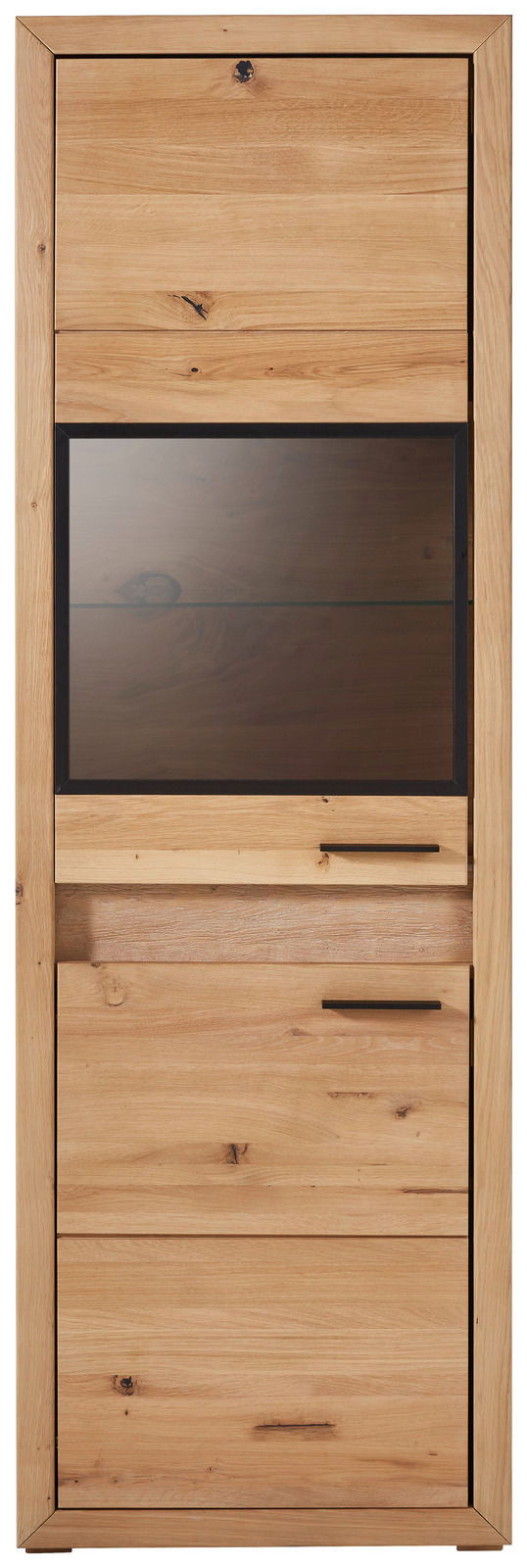 Vitrine mit Beleuchtung aus Holz, Frontalansicht