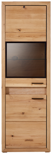 Vitrine mit Beleuchtung aus Holz, Frontalansicht