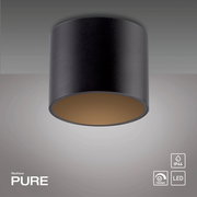 Schwarze zylindrische LED-Deckenleuchte PURE POINT von Neuhaus, von unten betrachtet, mit IP44-Schutz und LED-Technologie.
