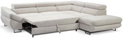 Beige Ecksofa mit ausziehbarem Bett, moderne Optik, Perspektive von vorne links