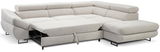 Beige Ecksofa mit ausziehbarem Bett, moderne Optik, Perspektive von vorne links