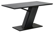 Moderner schwarzer Tisch mit schrägem Standfuß, seitliche Perspektive