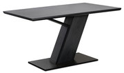 Moderner schwarzer Tisch mit schrägem Standfuß, seitliche Perspektive