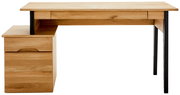 Moderner Schreibtisch aus Holz mit schwarzem Metallgestell, Frontansicht