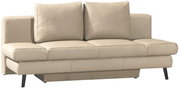 Beige hoekbank met twee grote rugkussens, zijaanzicht