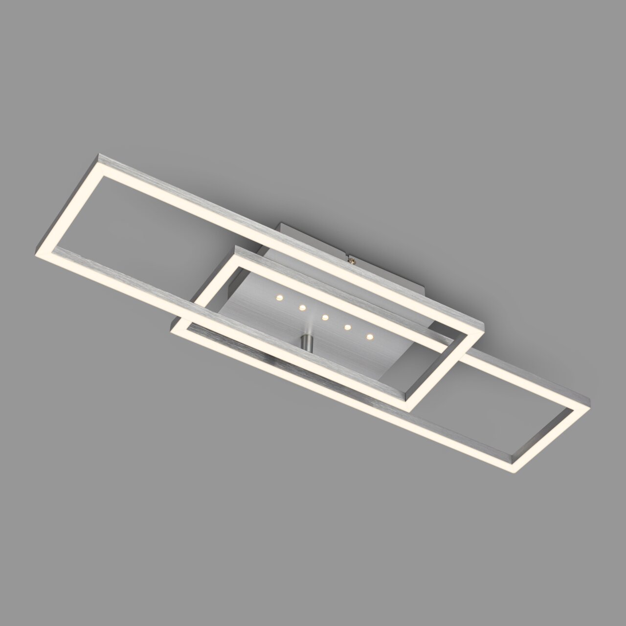 Moderne LED Deckenleuchte mit rechteckigem Design und LED-Dots, seitliche Perspektive