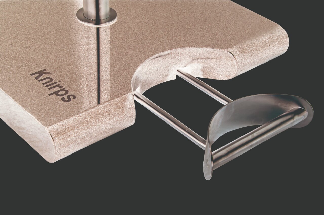 Knirps Trolley-Granitsockel Granit-Trolley-Sockel mit Edelstahlgriff, seitliche Perspektive