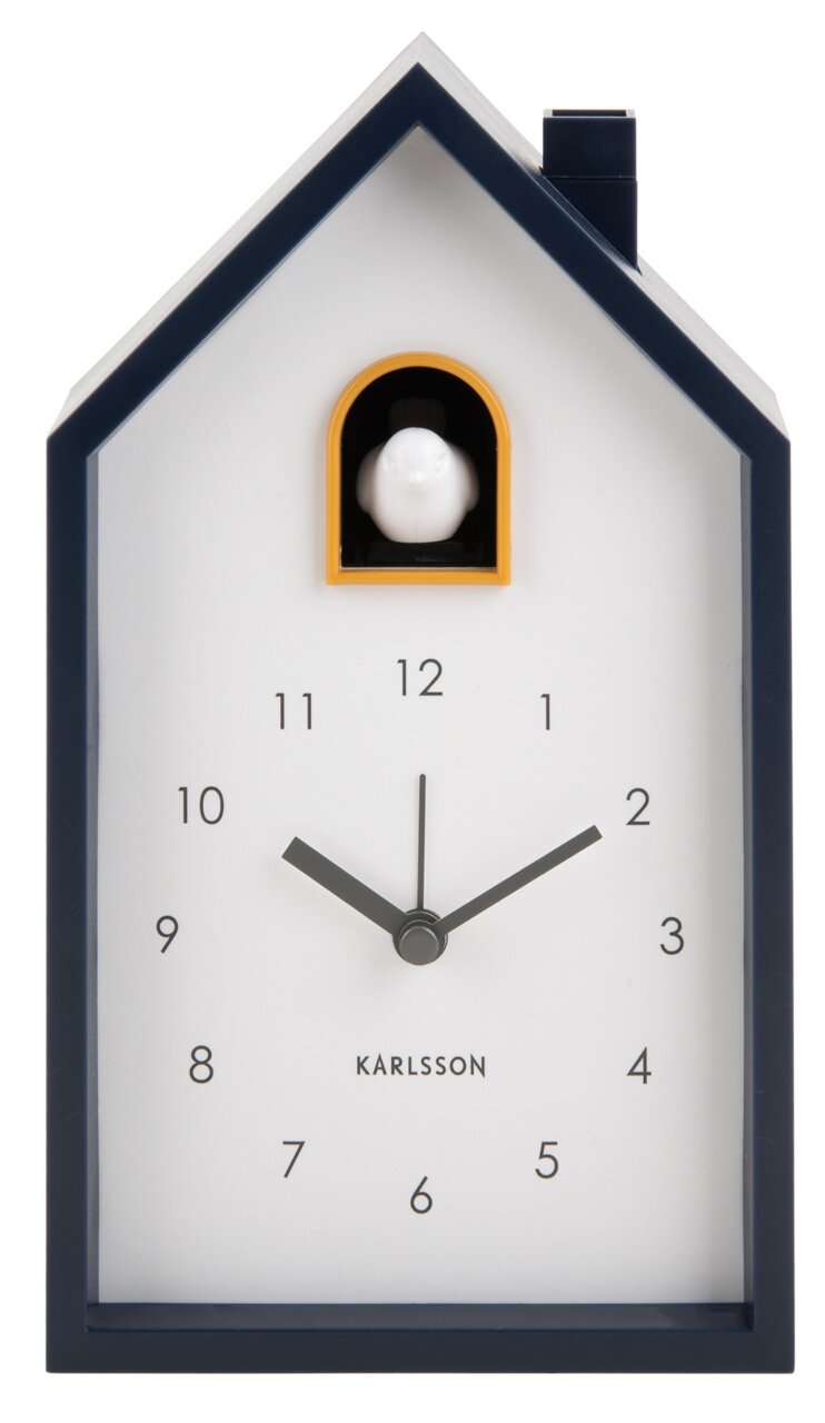 Moderner Wecker in Hausform mit Kuckuck, Frontalansicht