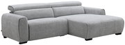 Graues Ecksofa ALEXANDRA mit rechter Rundecke, Vorderansicht.