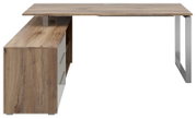 Moderner Eckschreibtisch aus Holz mit Metallbeinen, seitliche Perspektive