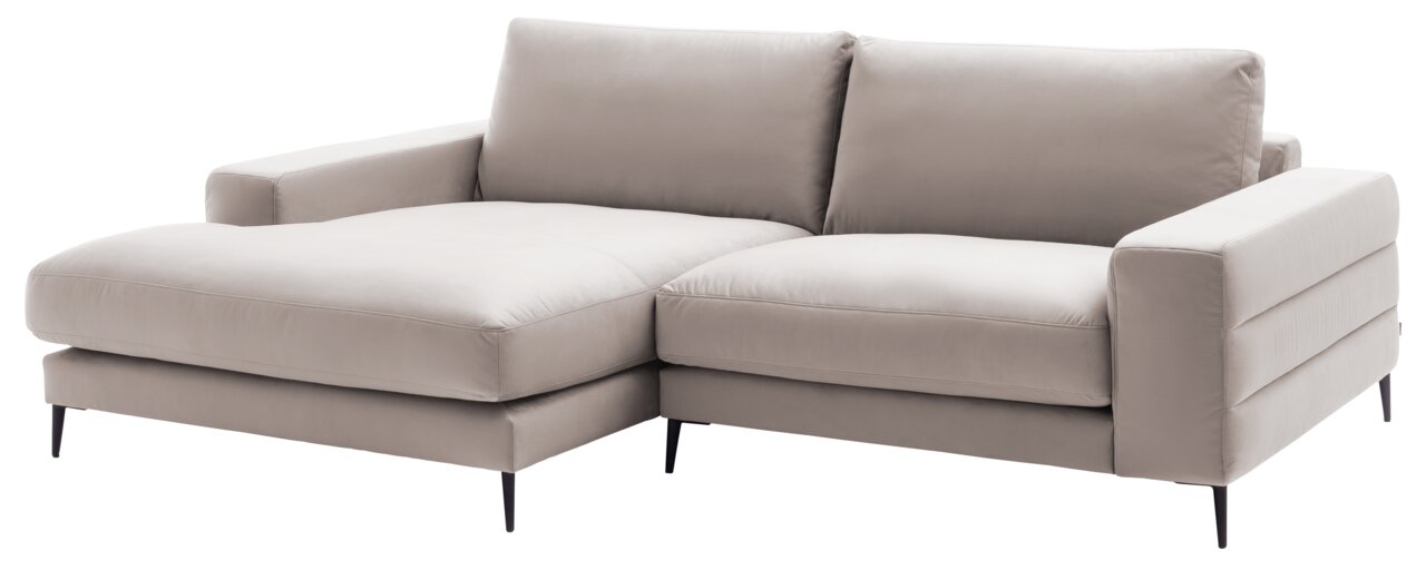 Beige Longchairkombination mit zwei Sitzplätzen und einer Chaiselongue, seitliche Perspektive