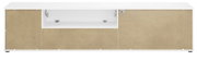 Rückansicht eines XL-TV-Lowboards mit weißem Rahmen und braunen Rückwänden.