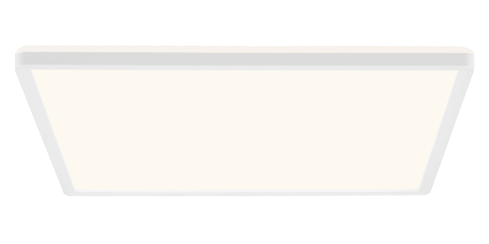 Rechteckige LED-Deckenleuchte in Weiß, seitliche Perspektive