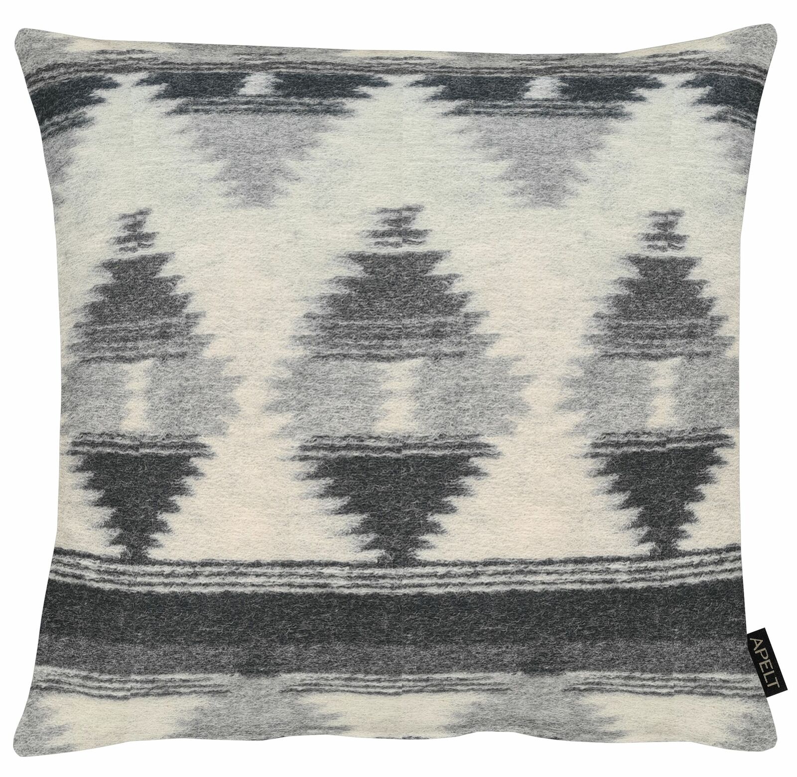 Kissenhülle 49x49cm mit geometrischem Muster in Grautönen, frontal abgebildet