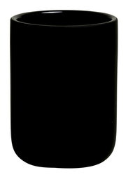 Schwarzer Zahnputzbecher aus Keramik, frontal fotografiert