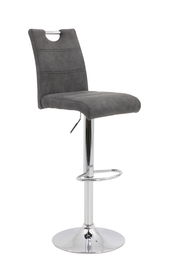 Grauer Barhocker MIRANDA mit verchromtem Gestell und Fußstütze, seitliche Perspektive