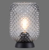Tischleuchte mit strukturiertem Glasdesign, beleuchtet, Frontalansicht