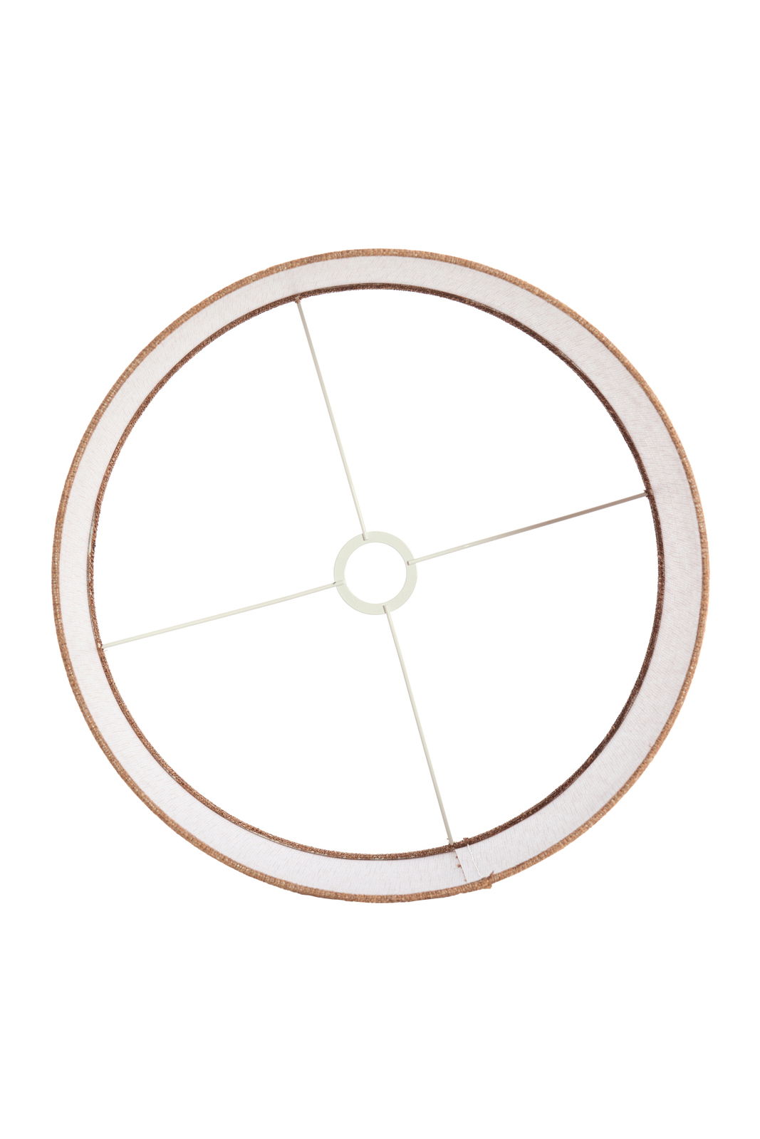Runder Lampenschirm von oben mit Metallstreben und weißem Innenfutter