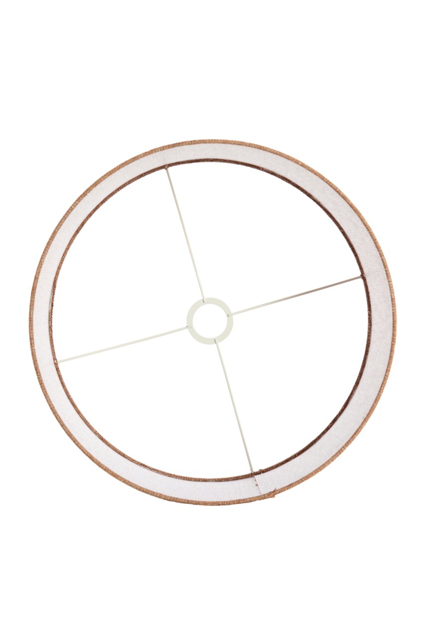 Runder Lampenschirm von oben mit Metallstreben und weißem Innenfutter
