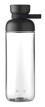 Trinkflasche Nordic Black mit schwarzem Deckel, seitliche Ansicht