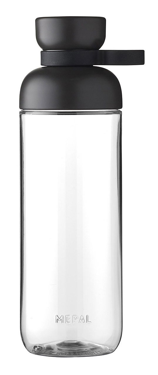 Trinkflasche Nordic Black mit schwarzem Deckel, seitliche Ansicht