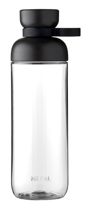 Trinkflasche Nordic Black mit schwarzem Deckel, seitliche Ansicht