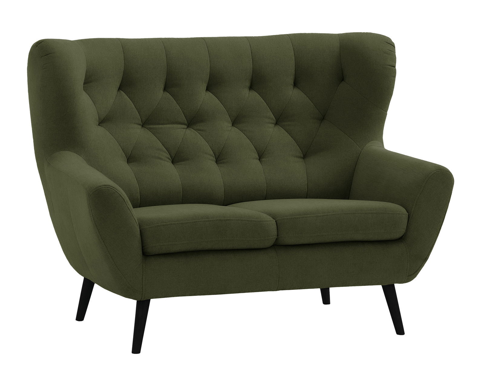 Stylife Sofa 2-Sitzer SKAGEN Grünes 2-Sitzer-Sofa mit Knopfheftung und schwarzen Beinen, Vorderansicht
