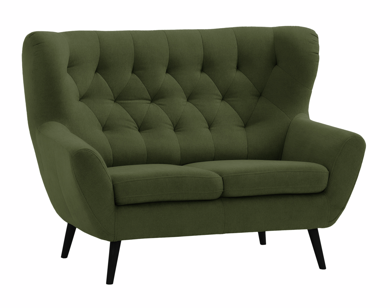 Stylife Sofa 2-Sitzer SKAGEN Grünes 2-Sitzer-Sofa mit Knopfheftung und schwarzen Beinen, Vorderansicht