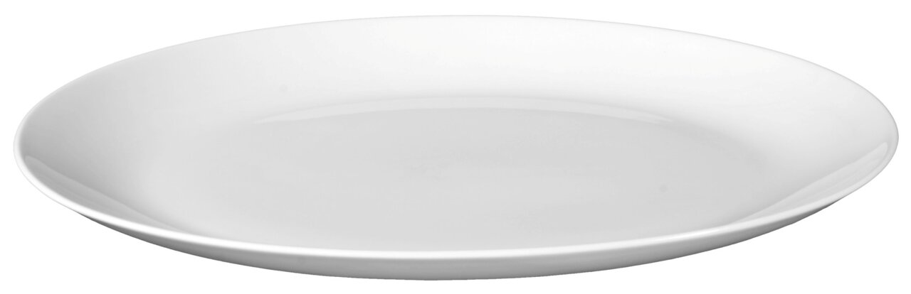 Ovale weiße Platte Rondo/Liane, 31 cm, seitliche Perspektive