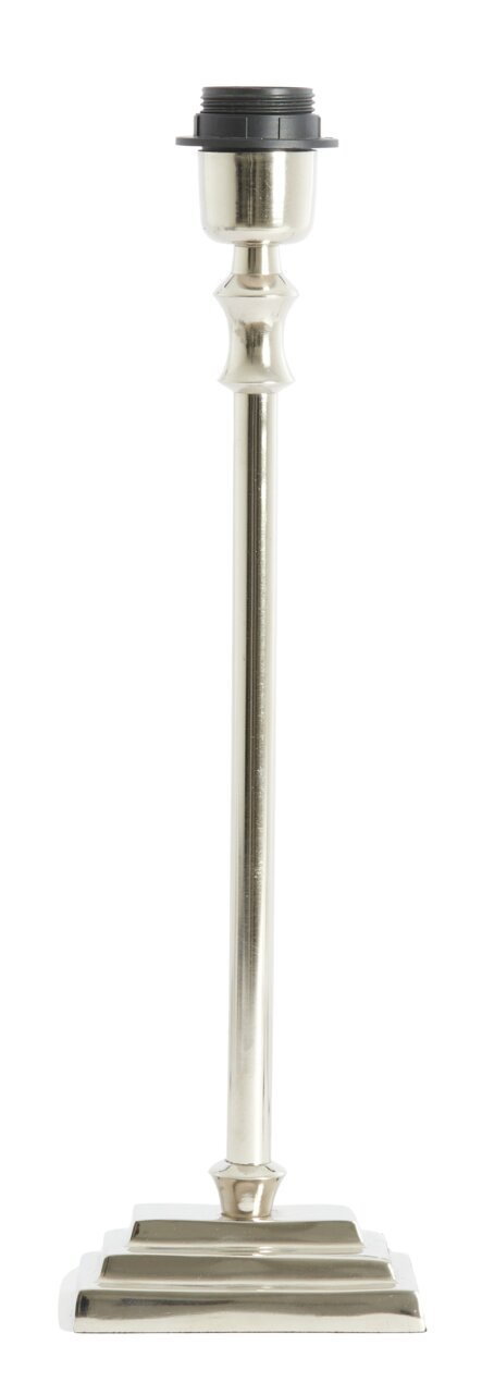 Eleganter Lampenfuß aus Nickel, 38 cm hoch, frontal abgebildet.