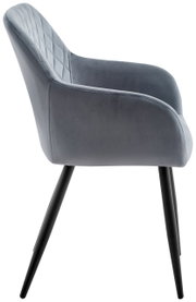 Grijze fauteuil met doorgestikte rugleuning, zijaanzicht
