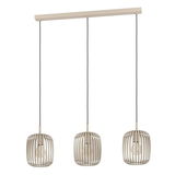 Dreiflammige Pendelleuchte ROMAZZINA in moderner Käfigoptik, beige, aus der Frontalperspektive.